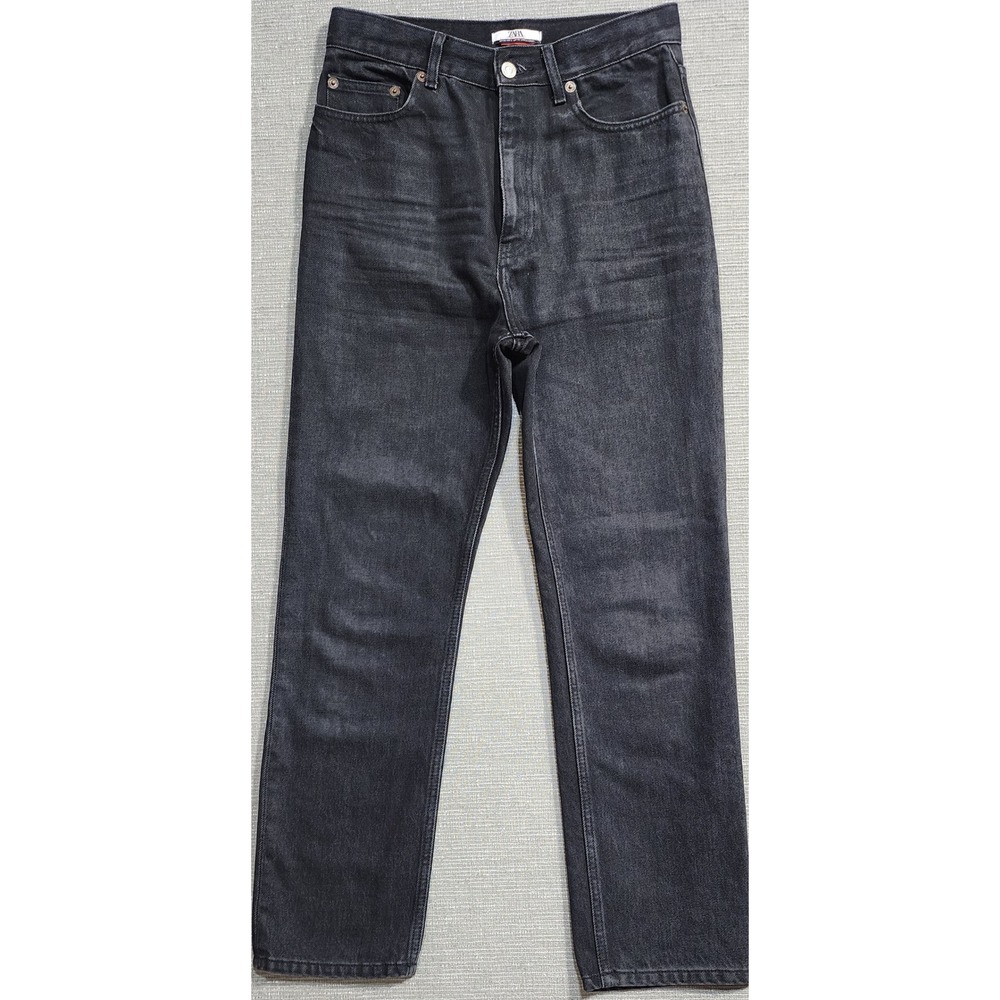 Zara Charlotte High Waisted Straight Leg‎ Jeans Faded Black Size 6 Cotton